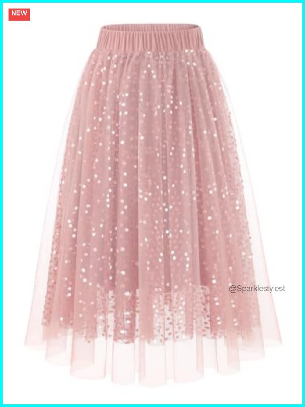 Tulle Skirt Sequin Elastic High Waist Layered Lined Party